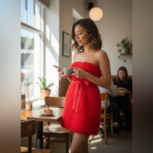 Elegant Red Strapless party cocktail dress